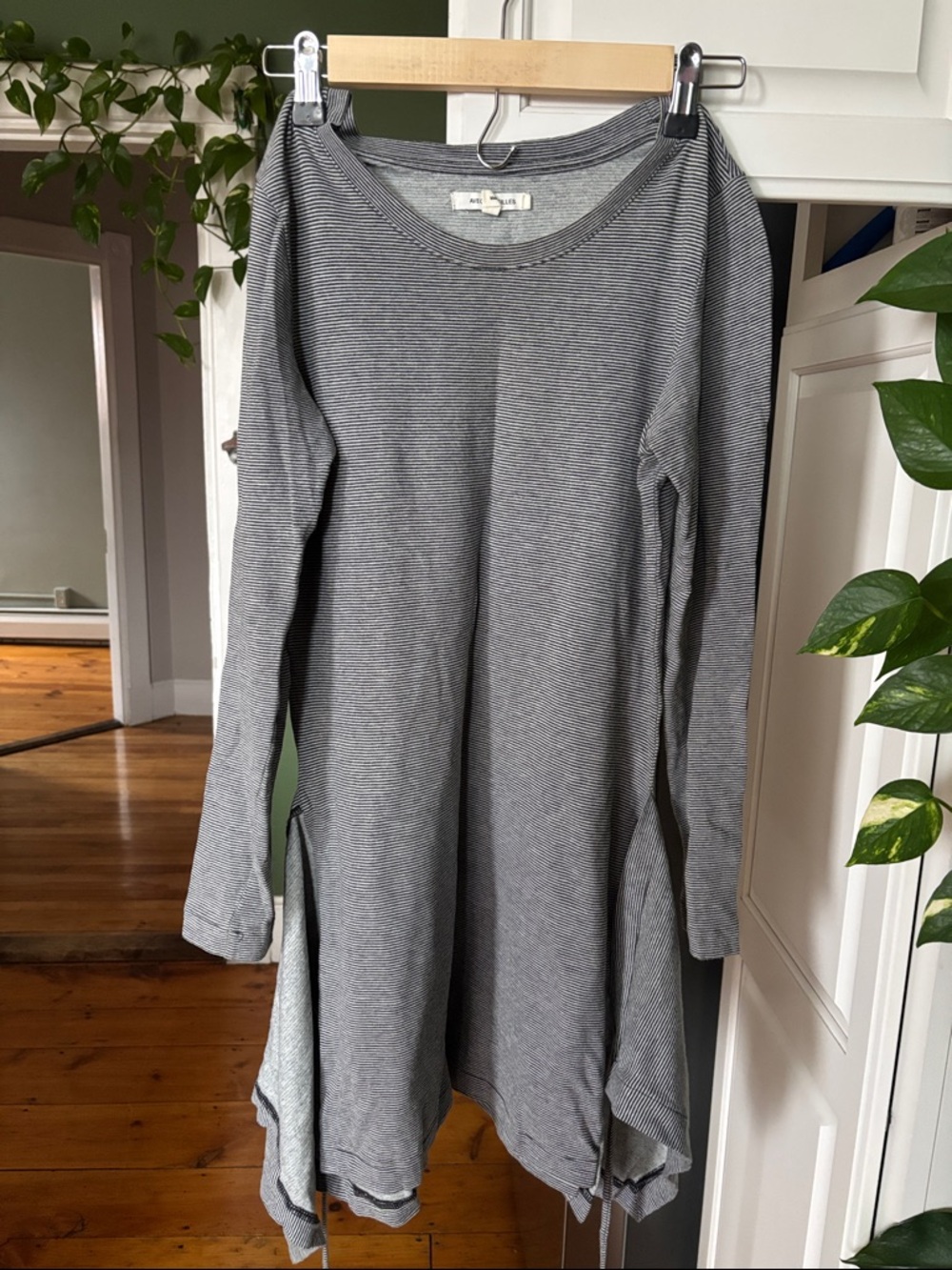 Avec Les Filles Navy and Gray Striped Top